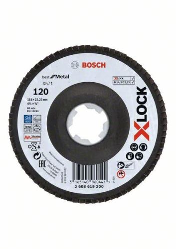 BOSCH X-LOCK Lamellenschleifscheiben des Best for Metal-Systems Ø 115 mm, G 120, X571, gebogene Ausführung, Fiberglas 2608619200