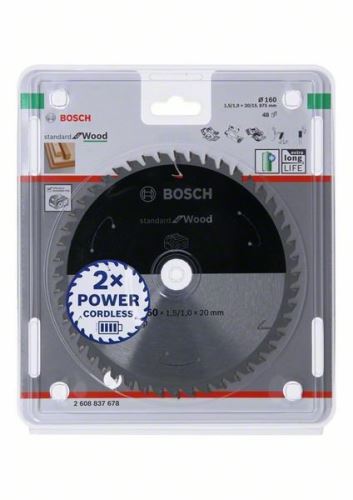 BOSCH Sägeblatt für Akku-Sägen; Standard für Holz 160x20/15,875x1,5/1,0x48T 2608837678