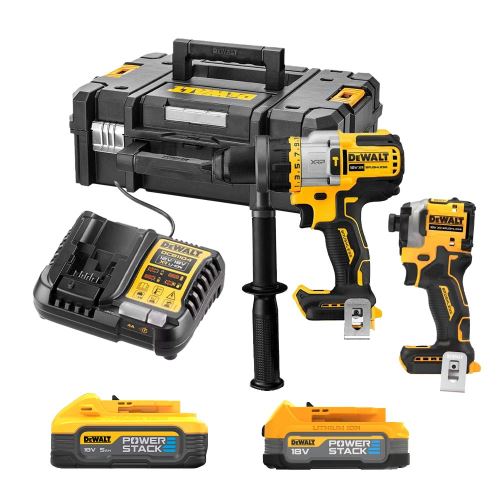 Dewalt 18V XR Cordless 2-teiliges Kit, 1x 5,0Ah Powerstack-Akku, 1x 1,7Ah Compact Powerstack-Akku, TSTAK II-Ladegerät und Koffer DCK2052H1E1T