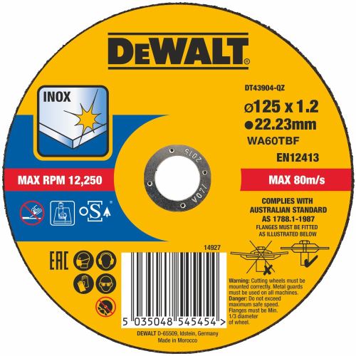 DeWALT Trennscheibe für Edelstahl 125 x 22,2 x 1,2 mm DT43904