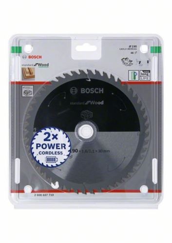 BOSCH Sägeblatt für Akku-Sägen; Standard für Holz 190x30/20x1,6/1,1x48T 2608837710