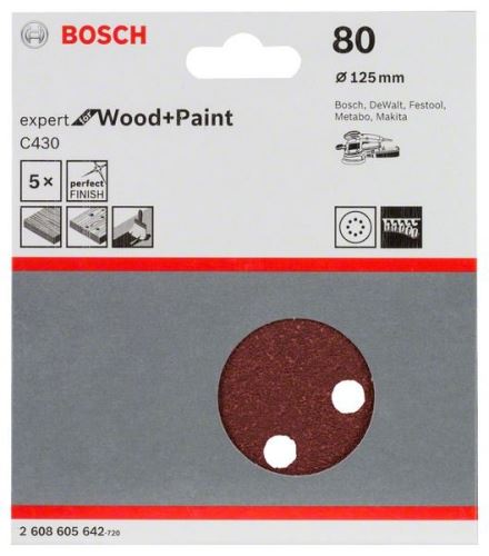 BOSCH Schleifpapier C430, 5er Pack 125 mm, 80 2608605642