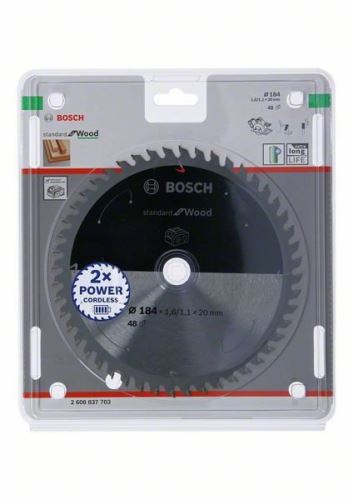 BOSCH Sägeblatt für Akku-Sägen; Standard für Holz 184x20x1,6/1,1x48T 2608837703