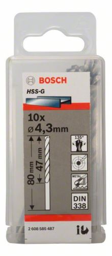 BOSCH Metallbohrer HSS-G, DIN 338 4,3 x 47 x 80 mm (10 Stück) 2608585487