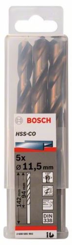 BOSCH Bohrer für Metall HSS-Co, DIN 338 11,5 x 94 x 142 mm (5 Stück) 2608585902