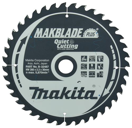 MAKITA Sägeblatt für Holz MAKBLADEplus 260x2,3x30mm 40Z B-32487