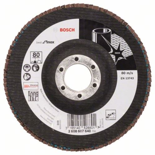 BOSCH Lamellenschleifscheibe X581, Best for Inox 125 mm, 22,23 mm, 80 2608607640