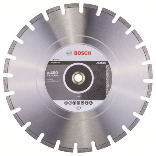 BOSCH Diamant-Trennscheibe Standard für Asphalt 400 x 20/25,40 x 3,6 x 10 mm 2608602626