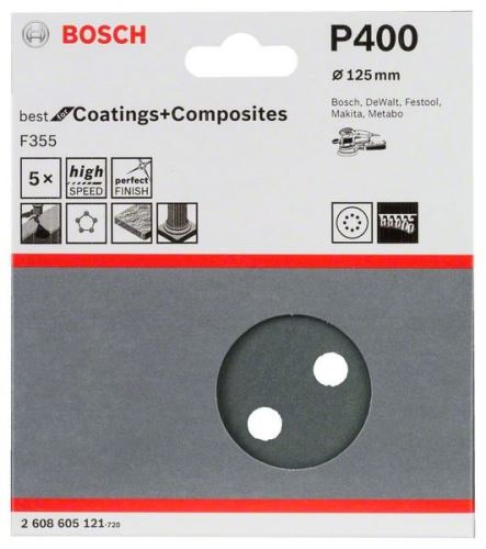 BOSCH Schleifpapier F355, 5er Pack 125 mm, 400 2608605121