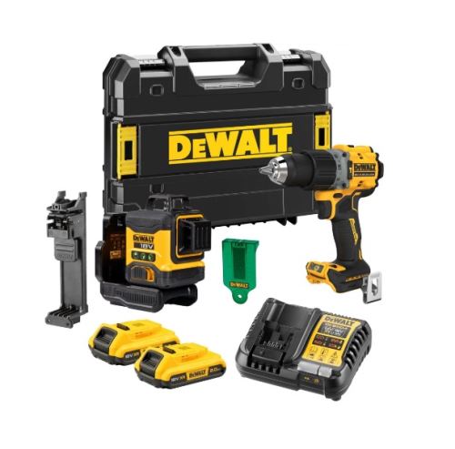 Dewalt Set: Laser DCLE34031 + Bohrmaschine DCD805 + 2x Akkus + Ladegerät + Koffer DCK2095D2T