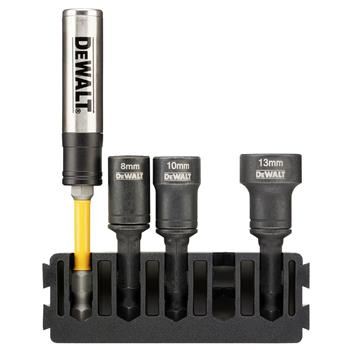 DeWALT Set (5 Stück) Bithalter + reinigbare Schraubköpfe 8, 10, 13 mm DT70827