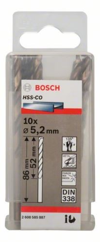 BOSCH Bohrer für Metall HSS-Co, DIN 338 5,2 x 52 x 86 mm (10 Stück) 2608585887