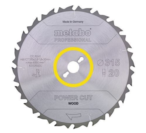 METABO Sägeblatt „Power Cut Holz – Profi“, 315 x 30 mm, 20 Zähne, 22° 628015000